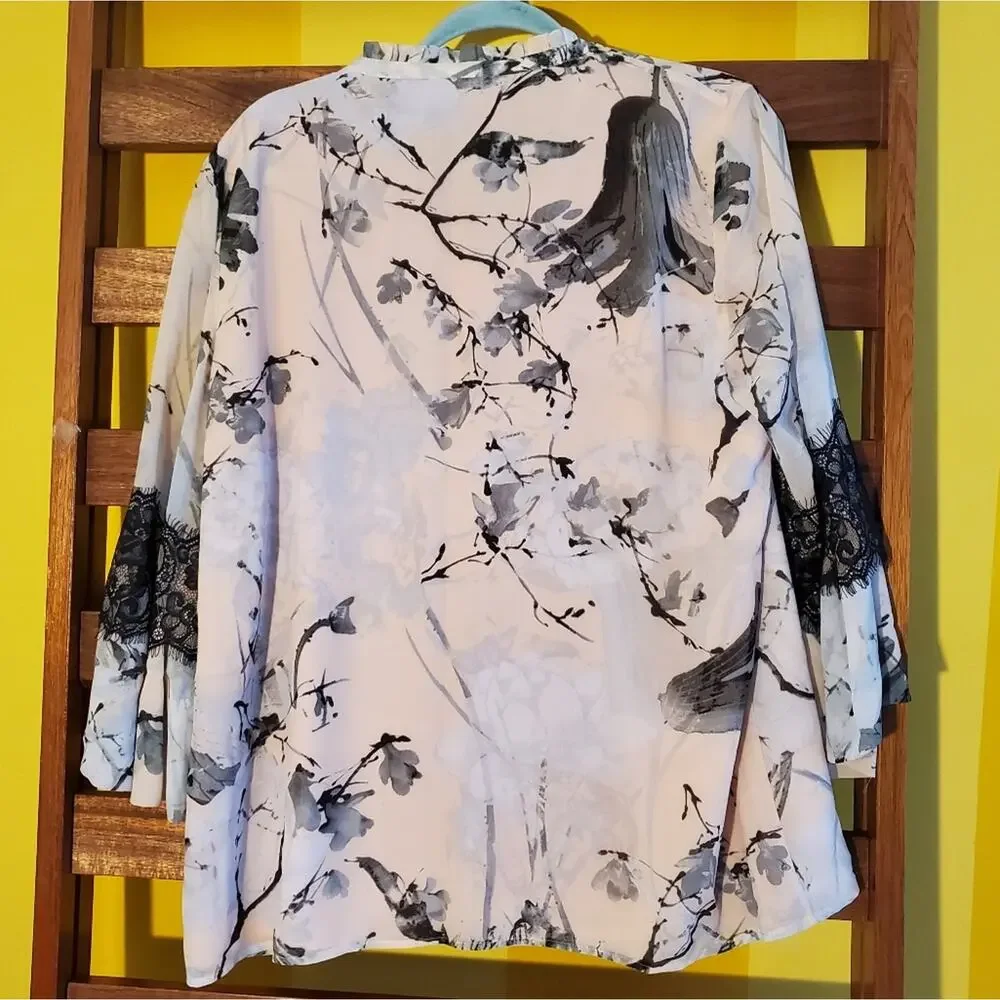 Karl Lagerfeld Blush Pink & Black Marble Blouse - Picture 5 of 5